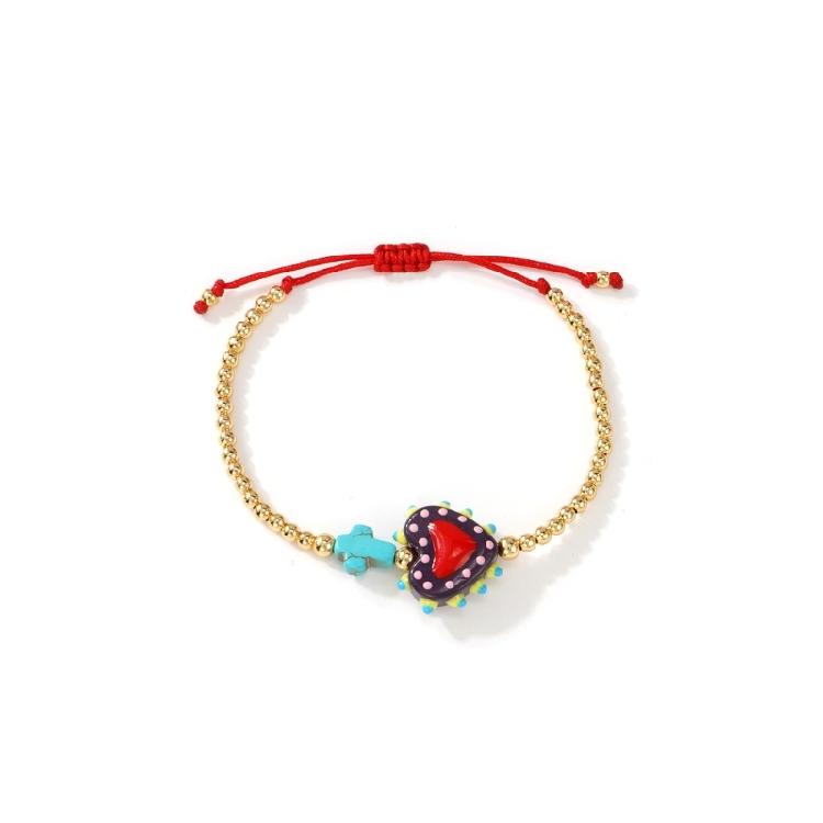 Beaded Crucifix Heart Designs Bracelet Lightweight Alloy Chain Adjustable Wristband Jewelry Gift For Her
