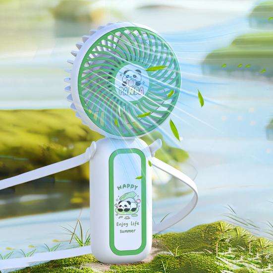 Cartoon Panda Folding Handheld Fan 3 Speed Hanging Neck Fan Portable Travel Outdoor Summer Small Personal Desk