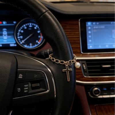 Vintage Gold Chain Steering Wheel Decor - Pearl And Coin Pendant Fashionable Car Interior Accessories