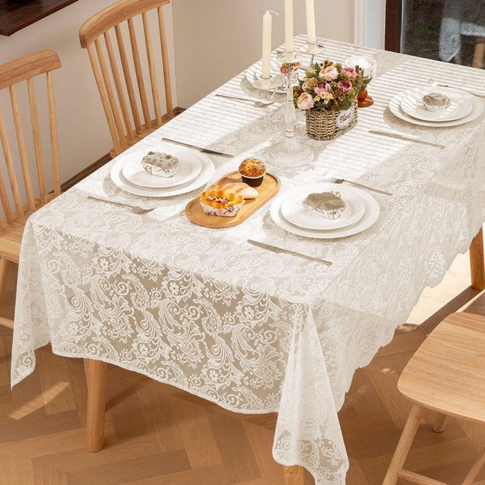 Rustic Style Florals Embroidery Lace Table Cover Rectangular Universal French Tablecloth Decorative Table Linens Afternoon Tea