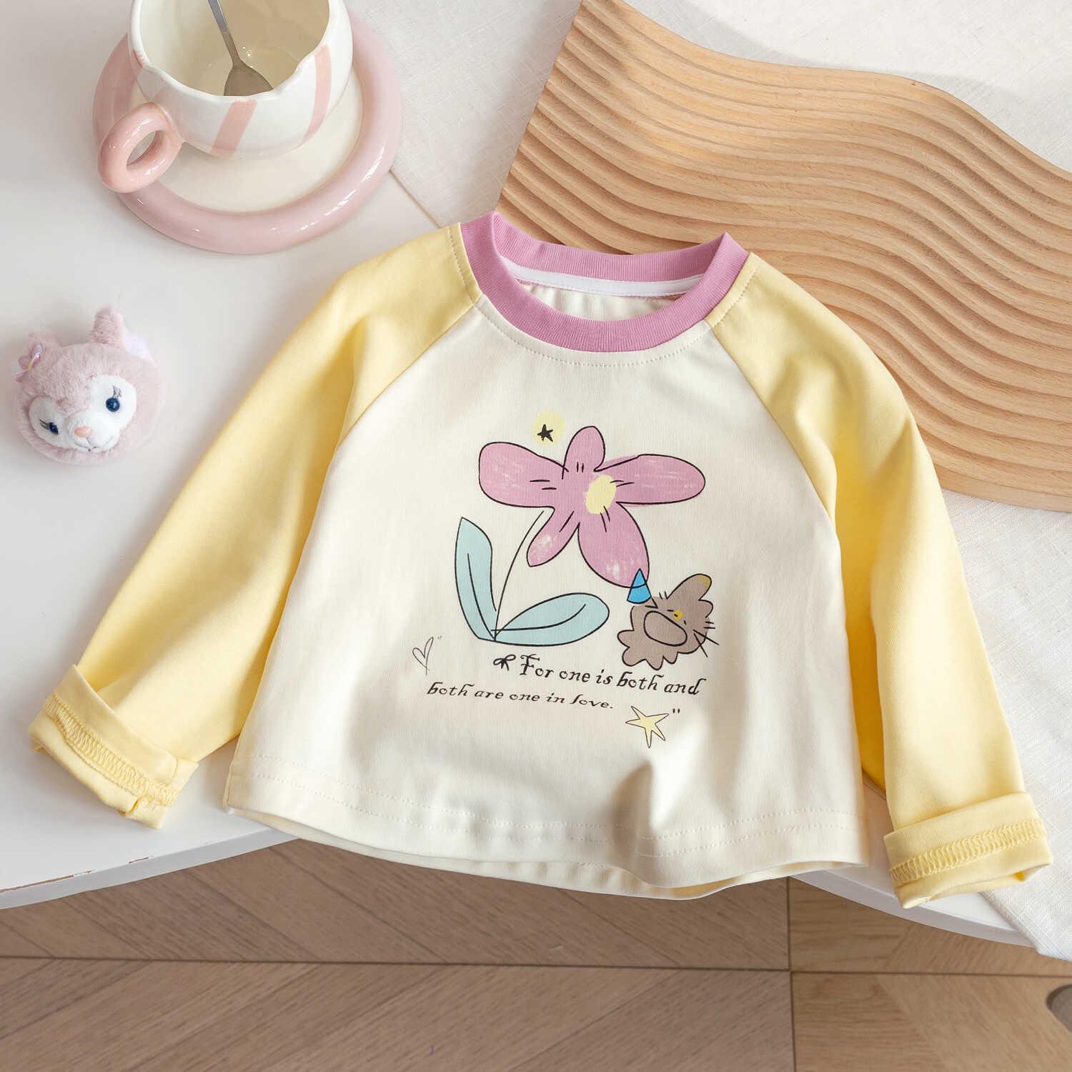 

Корейская осенняя мультяшная футболка с длинным рукавом для девочек: Милый, Цветовой блок, Универсальный принт Size 120