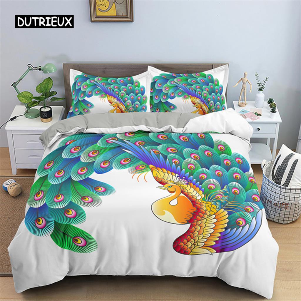 Peacock Feather Duvet Cover Feather Theme Bedding Set Microfiber Floral Quilt Cover Twin King For Teen Boys Girls Bedroom Decor