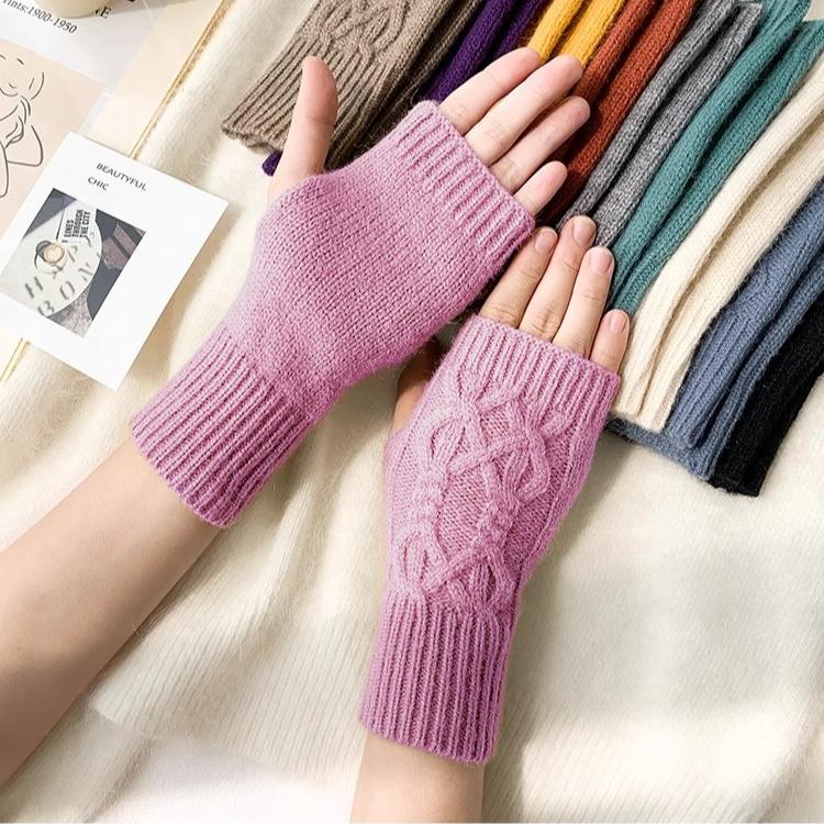 Half Finger Gloves for Women Winter Soft Warm Wool Knitting Arm Gloves Soft Warm Half Finger Handschoenen Unisex Mitten Guantes