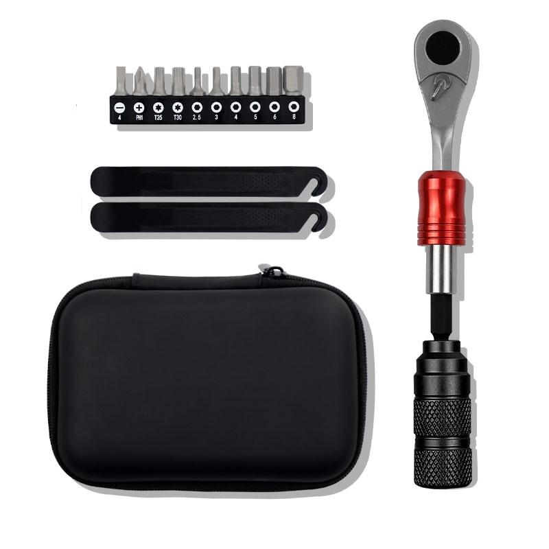 Portable Bicycle Repair Tool Kit with Tyre Patch Lever Ratchet Torque Wrench Mini Pump