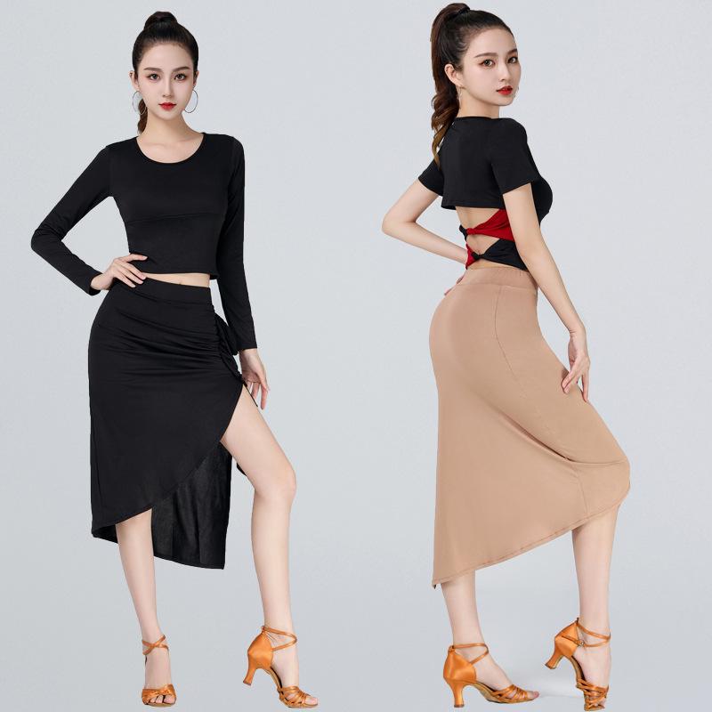 Women's Ruffle Latin Dance Bodycon Midi Skirt, Adult Practice & Performance Costume