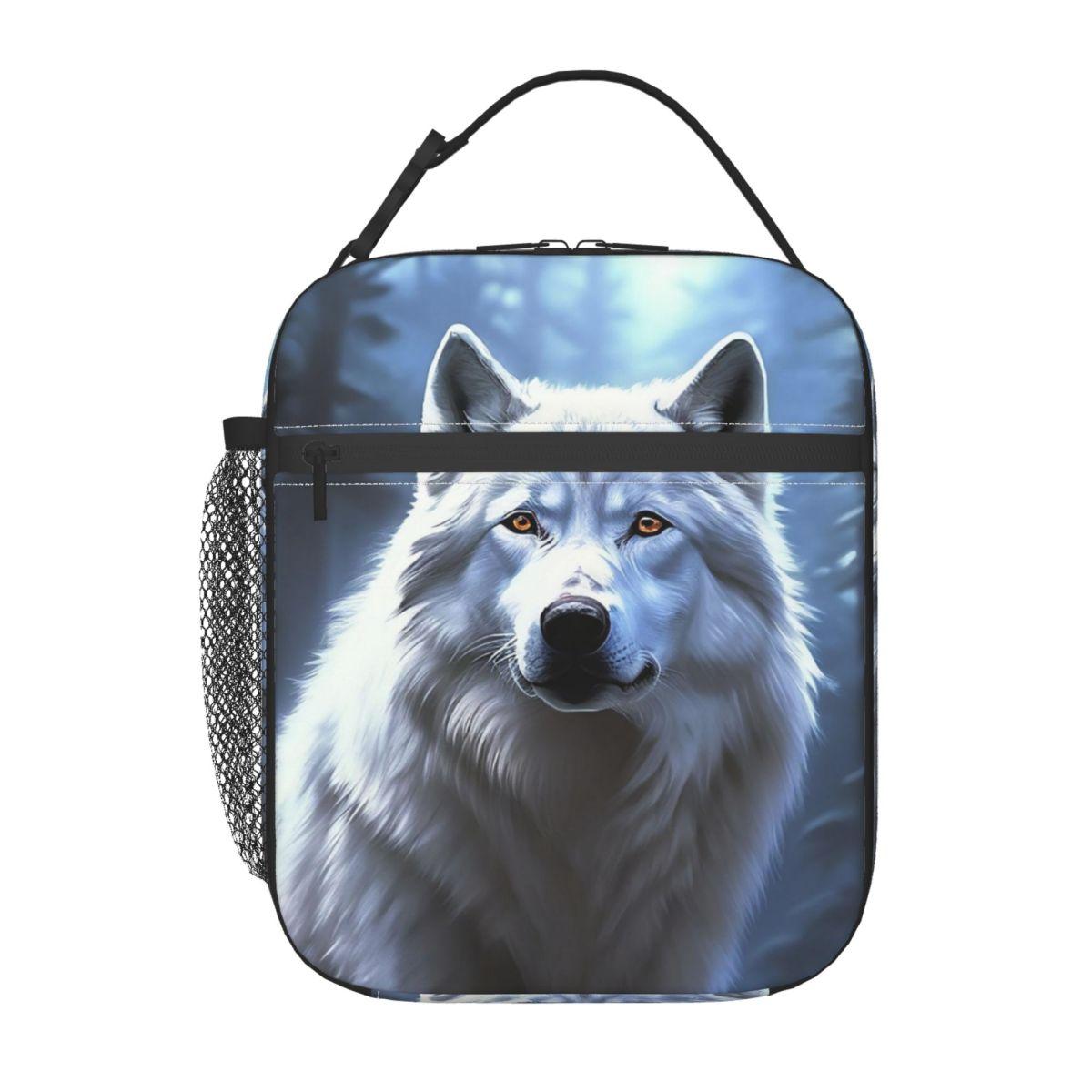 

White Wolf Oil Painting Print Insulated Lunch Bag for Kids School Cooler Thermal Food Box Tote Leakproof Lunch Boxes Container One Size