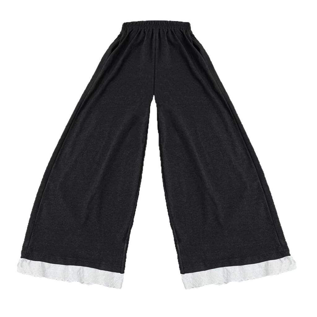 Plus Size Women's Elastic Waist Lace Ruffle Skirt Pants - Slimming, Loose, Wide-Leg, Versatile Fashion.