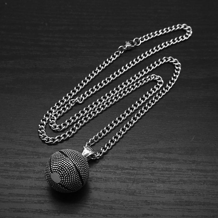 European-American Punk Hip-Hop Rock-Style Titanium Basketball Necklace for Men & Couples