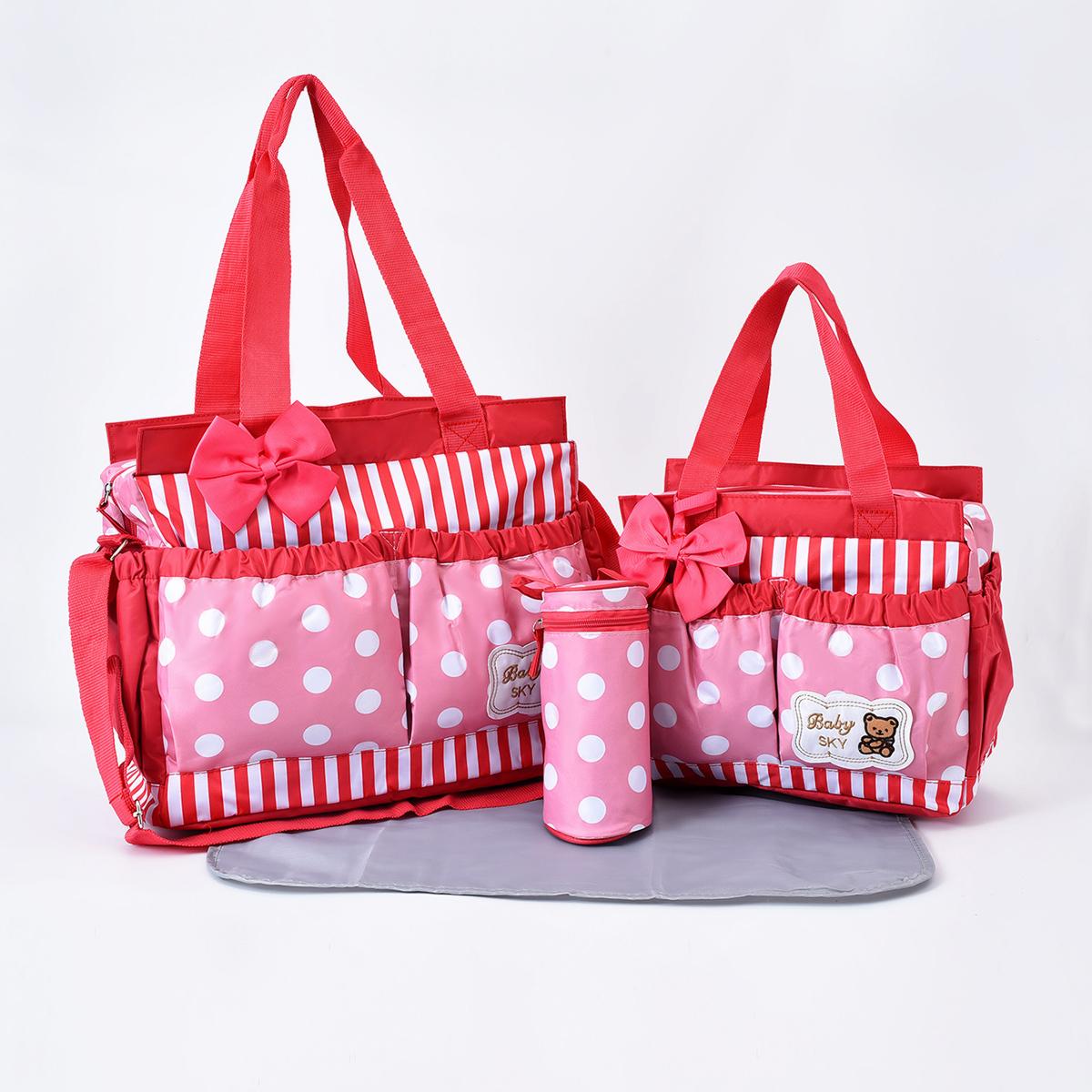 

Модная сумка для мамы с принтом, набор из четырех предметов, многофункциональная сумка через плечо с большой вместимостью, сумка для подгузников для улицы красный