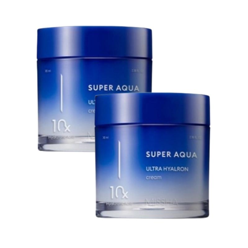 MISSHA Super Aqua Ultra Hyalron Cream 70ml X2 – Deep Hydration Care,Moisture Barrier Support, K-Beauty Cream