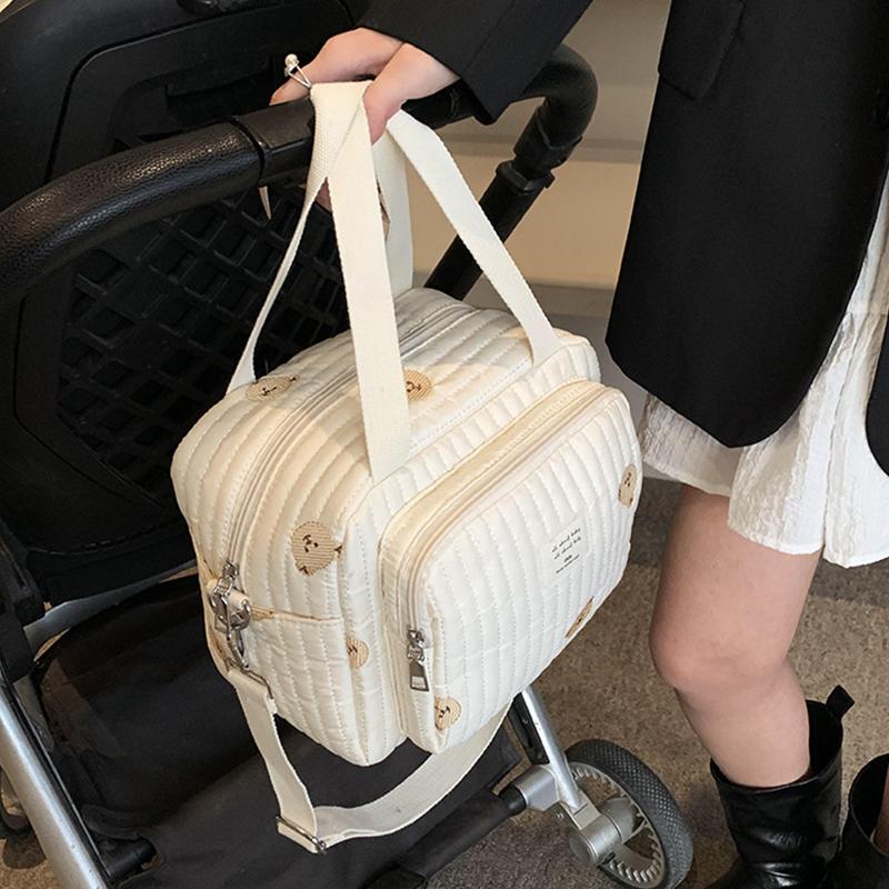 Mama Tasche Niedlicher Bestickter Bär Blume Handtasche Schultertaschen Tragbar Große Kapazität Aufbewahrung Umhängetasche