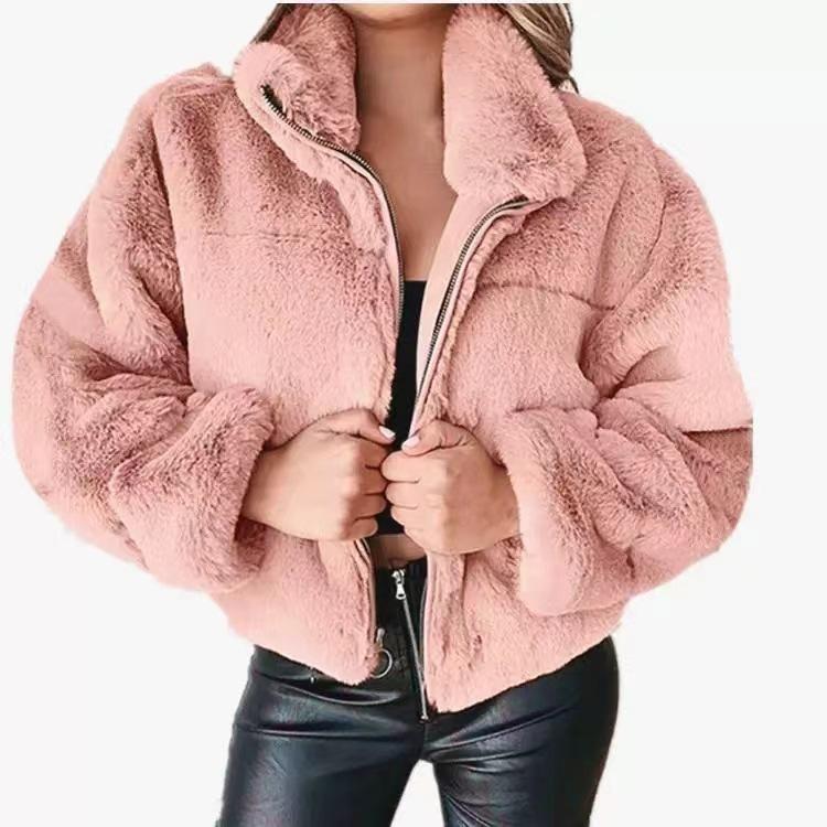 Popular women's autumn and winter rabbit fur artificial fur zipper top open skirt women's jacket manufacturer