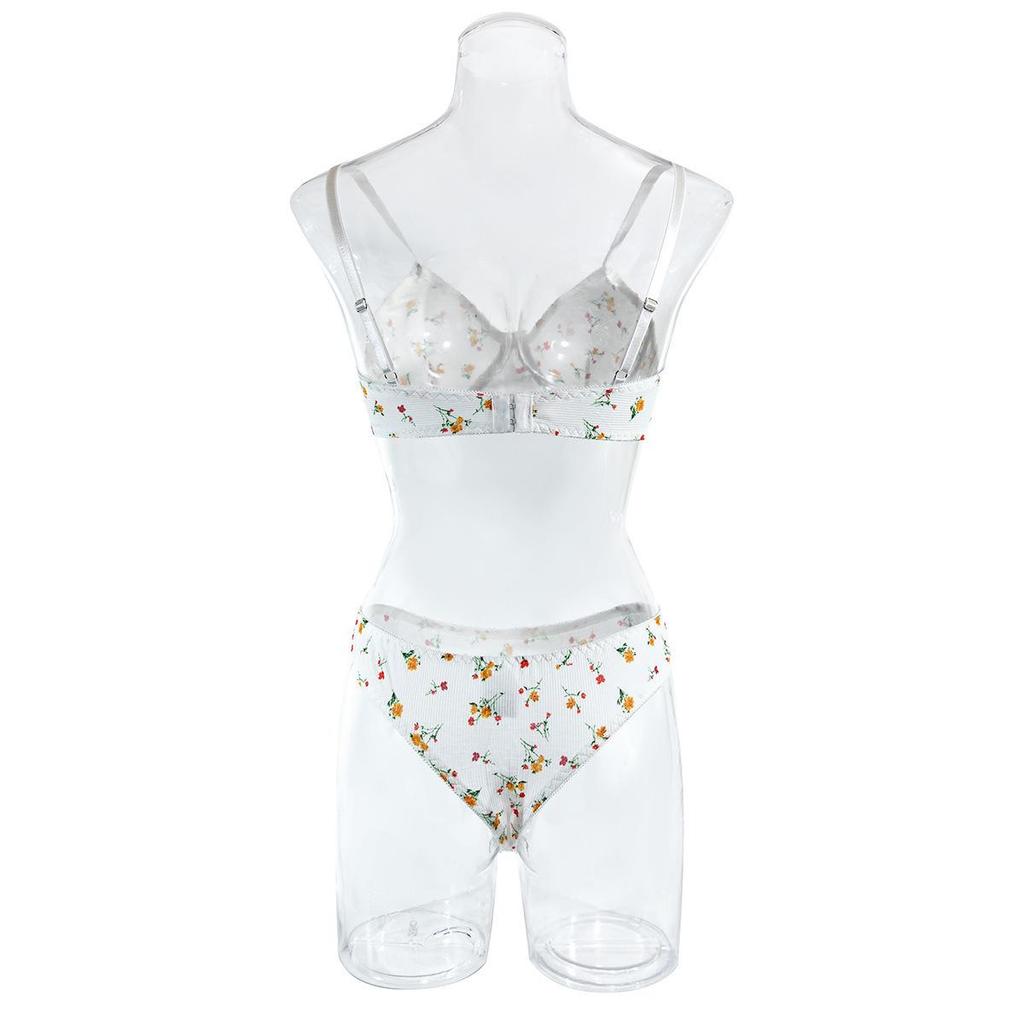 Summer European & American Floral Knit Sexy Underwear Set with Steel Ring