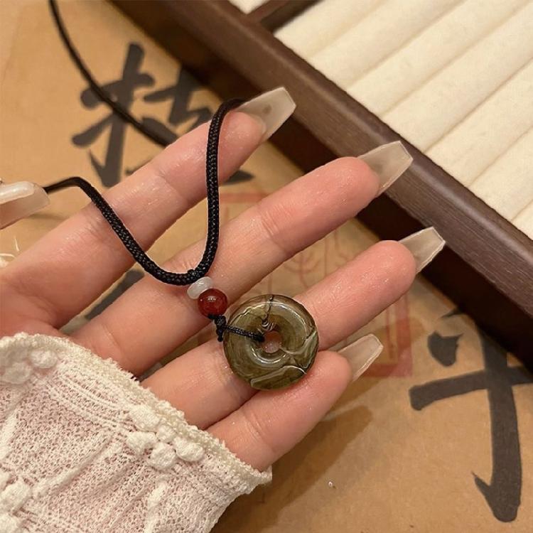 Jadperlen Blume Anhänger Schlüsselbein Kette Damen Sommer Verstellbare Kordel Halskette