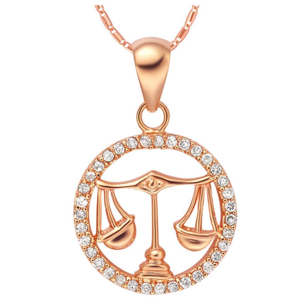 Rose Gold Color Twelve Constellations Zircon Pendant Necklace Female Jewelry