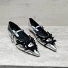 Fashion Mary Jane Shoes Women's Shallow Mouth 2025 New Summer Fashion Rhinestone Bow Pointed Flat-bottomed Shoes Zapatos De Mujer