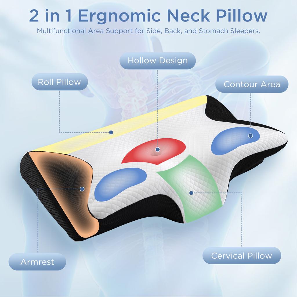 Cervical Pillow With Head And Neck Support Memory Foam Neck Pillow For Sleeping Side And Back Sleeper Gift