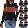 Women's Sweater Fashion Ribbed Color Block Top Long Sleeve Round Neck T-shirt