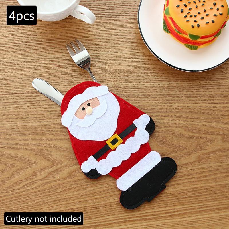 

4Pcs Christmas Cutlery Holder Knife Fork Pocket Bags Santa Claus Home Dinner Ornament Decor Xmas Tableware Cover Set
