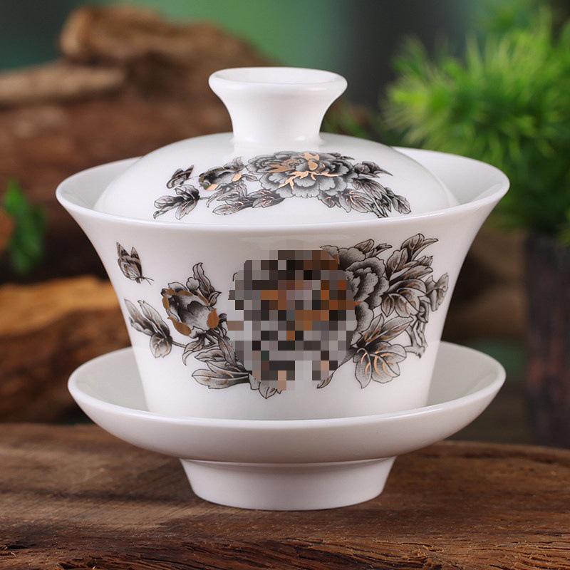 Gaiwan Teacup Set: Blue and White Ceramic with Lid, 120ml Capacity
