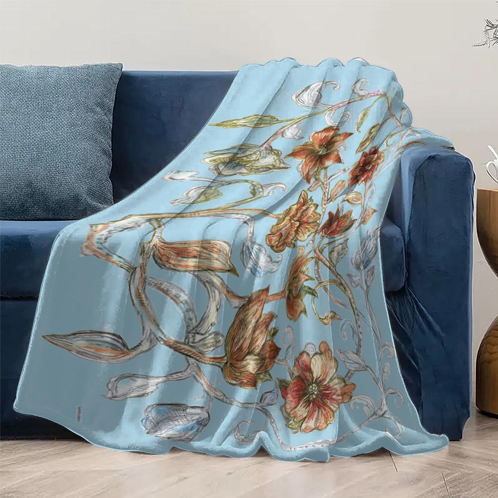 Soft Plush Throw Blanket with Watercolor Floral Pattern for Sofa Bed Living Room Bedroom Decoration Gift