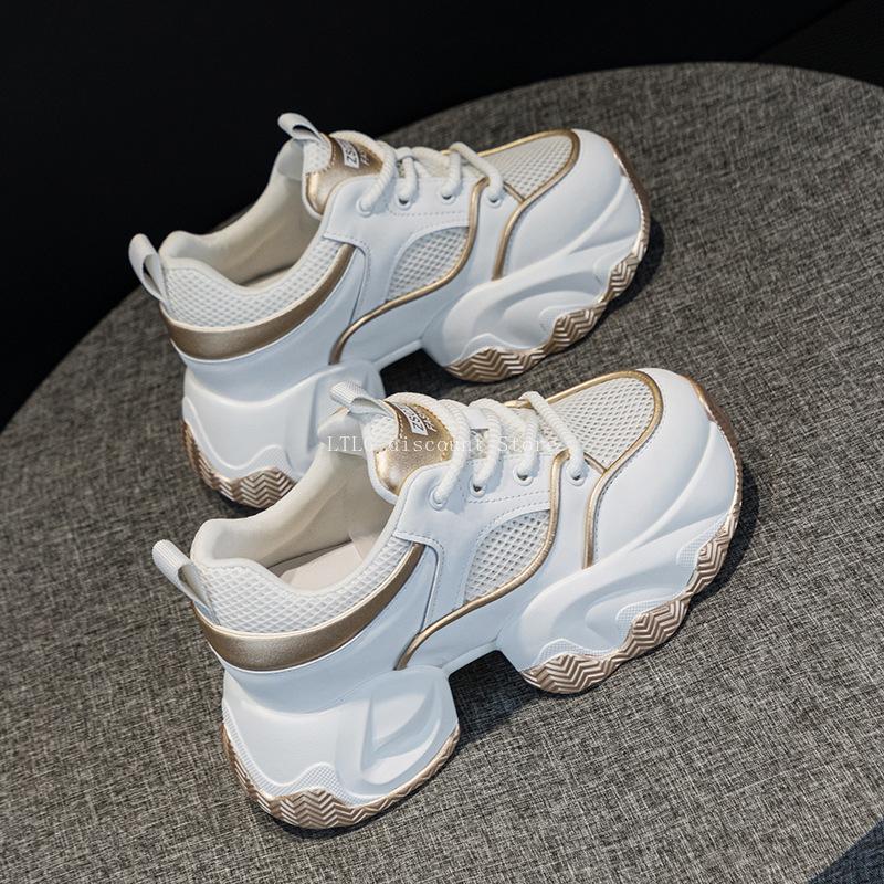 7cm Sneaker Damen Herbst Echtes Leder Frühling Vulkanisieren Plateau Herbst Sommer Slipper Hochwertige Marke Frühling Schuhe Ballerinas