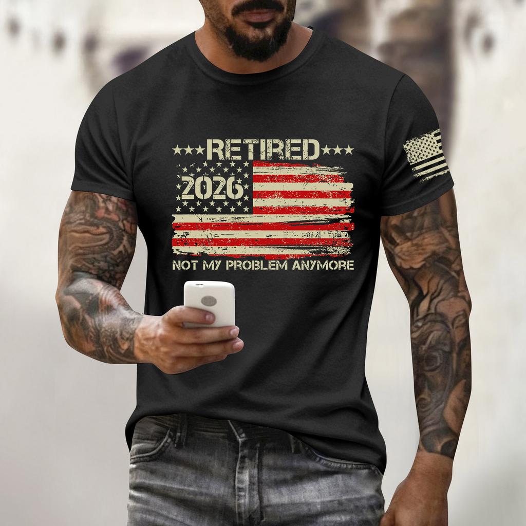Men's Holiday Print Round Neck Short Sleeve Top Casual Sports Top