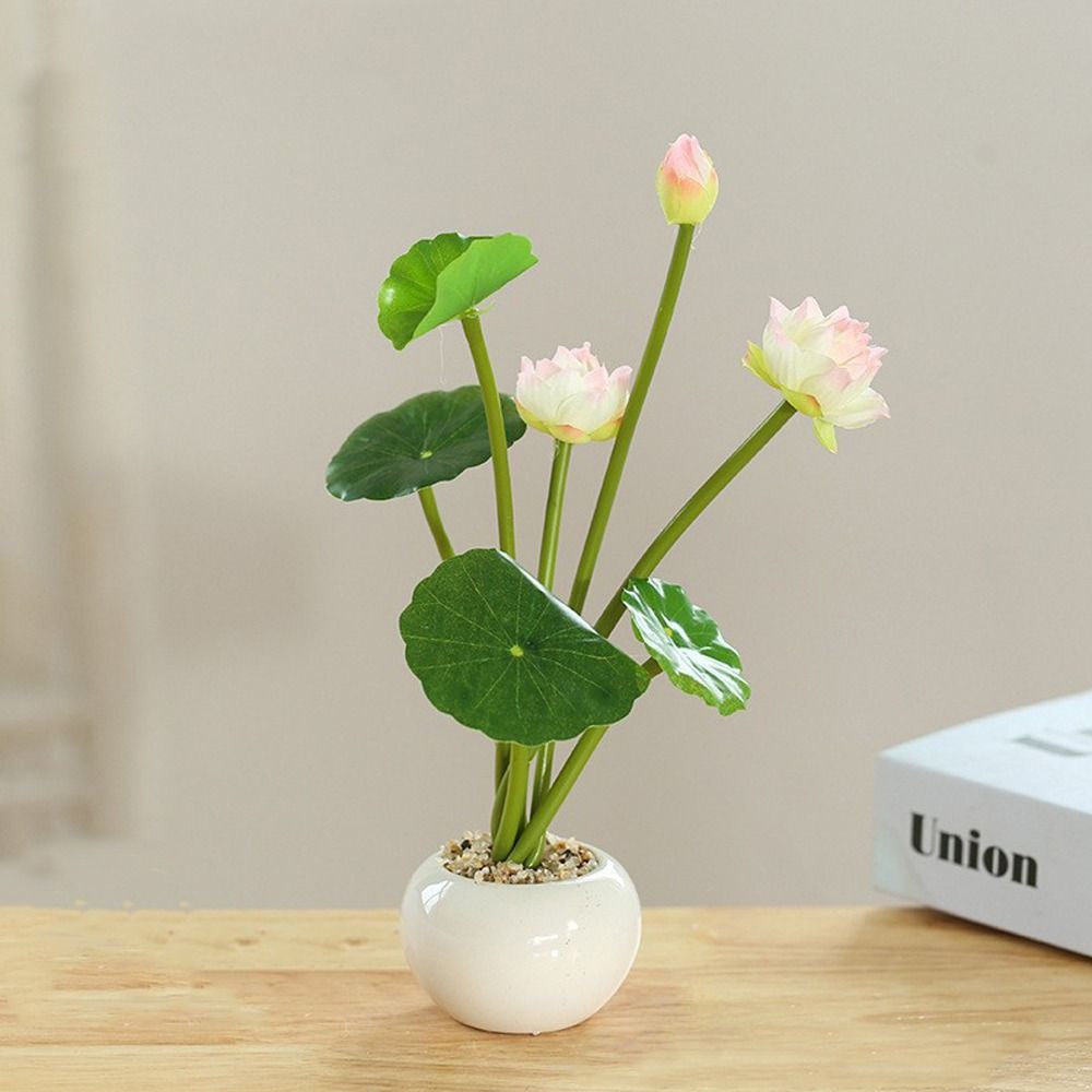 Vivid Simulation Lotus Leaf Pot Plastic Artificial Lotus Flower  Spring Home Office