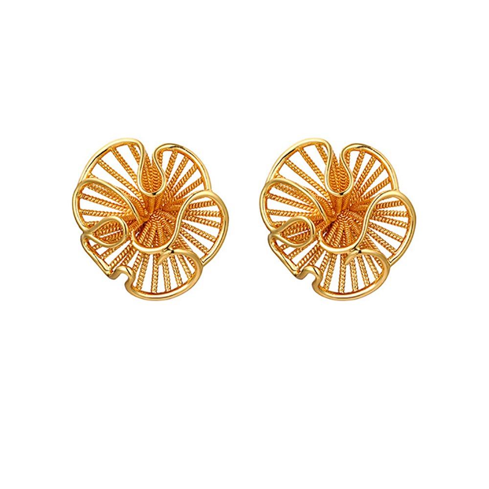 

Pleated Design Hollow Flower Earrings Hypoallergenic Fashion Jewelry Stud Earrings Simple Style Vintage Earrings Office Wear золотой