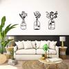 3 Pcs Black Metal Flowers Wall Decor - Metal Vase Wall Art. Hanging Metal Wall Sculptures for Indoor Spaces Like Kitchen