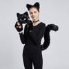 Faux Fur Animal Costume Set Funny Tail Mask Paw Gloves Full Set Plush Cosplay Mask  Halloween