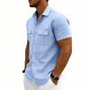 Men S American Casual Loose Short Sleeve Linen Work Shirt With Double Pockets