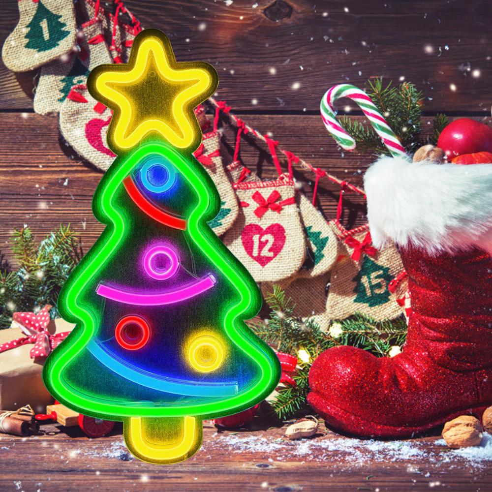 LED Neon Lights Christmas Tree Shape Light Sign USB Night Lamp Home Party Wedding Decoration Party