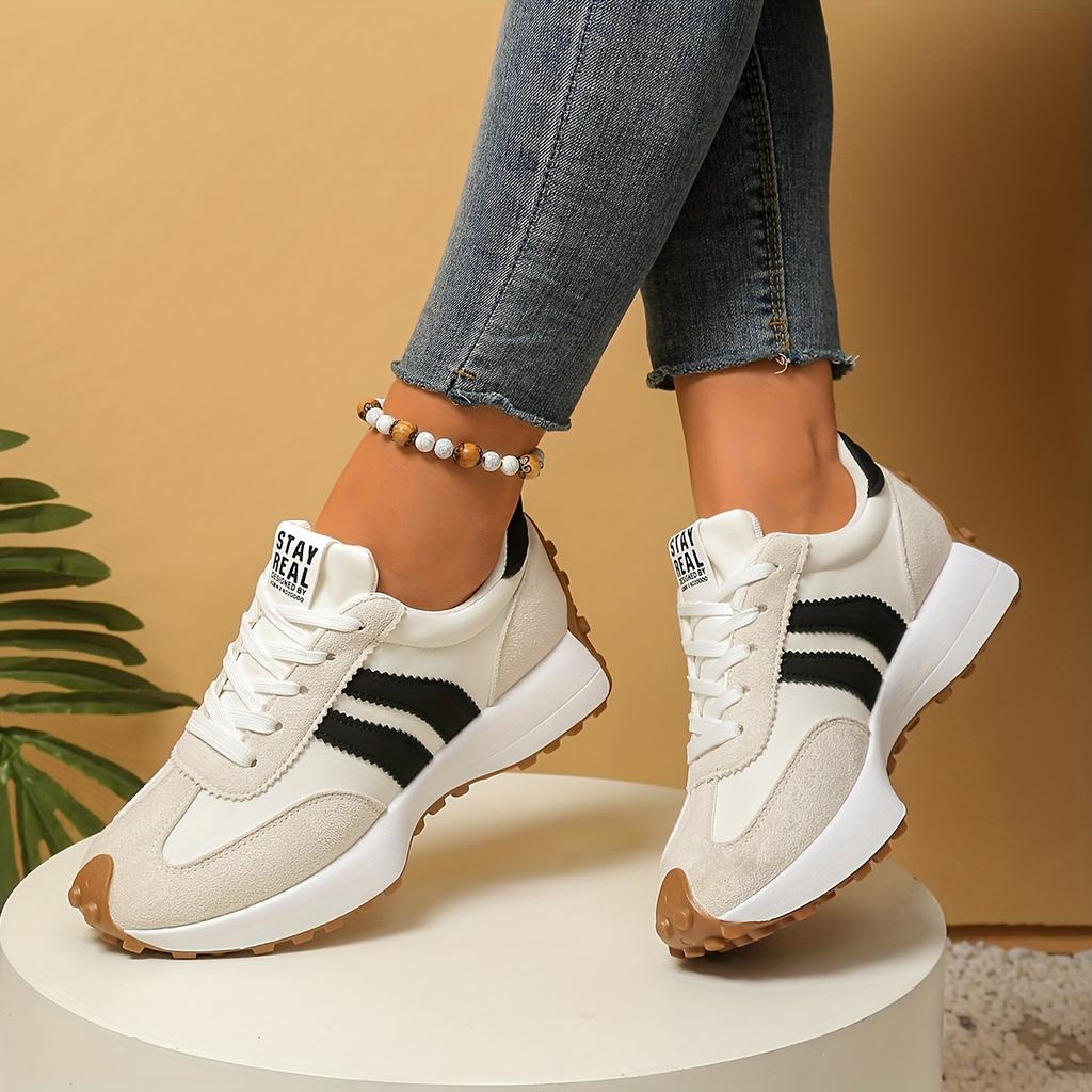 Women's Platform Daddy Shoes - Colorblock Round Toe Lace-Up Sneakers, Comfortable Cushioned Sole Walking Shoes for Ladies