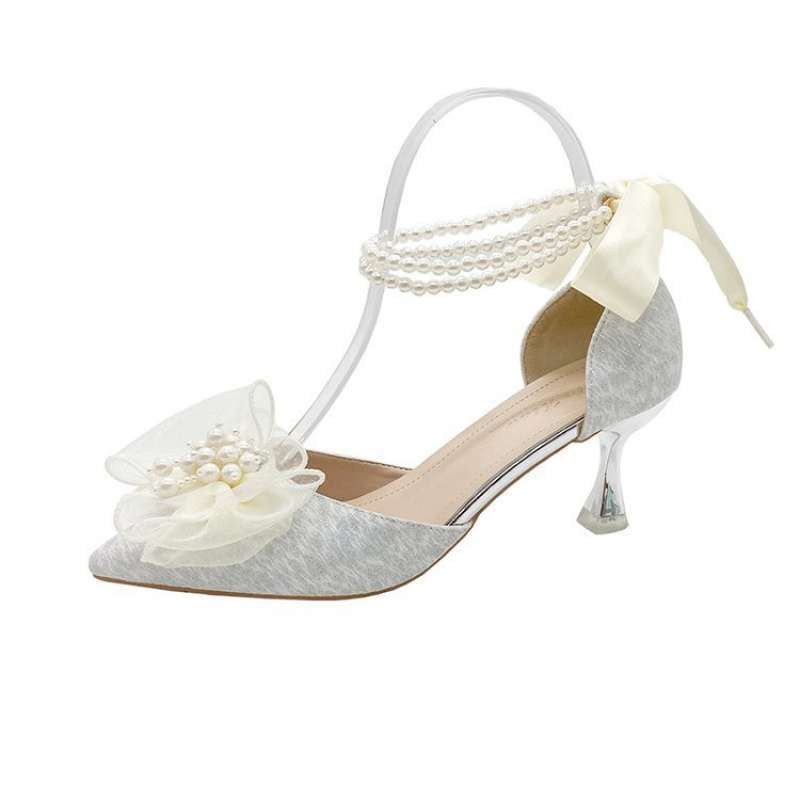 Medium heel stiletto high heels women's sandals 2025 summer new one-word buckle bow single shoes fairy style work shoes