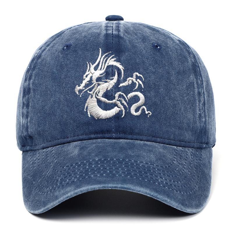European Dragon Embroidery Vintage Washed Cotton Baseball Cap