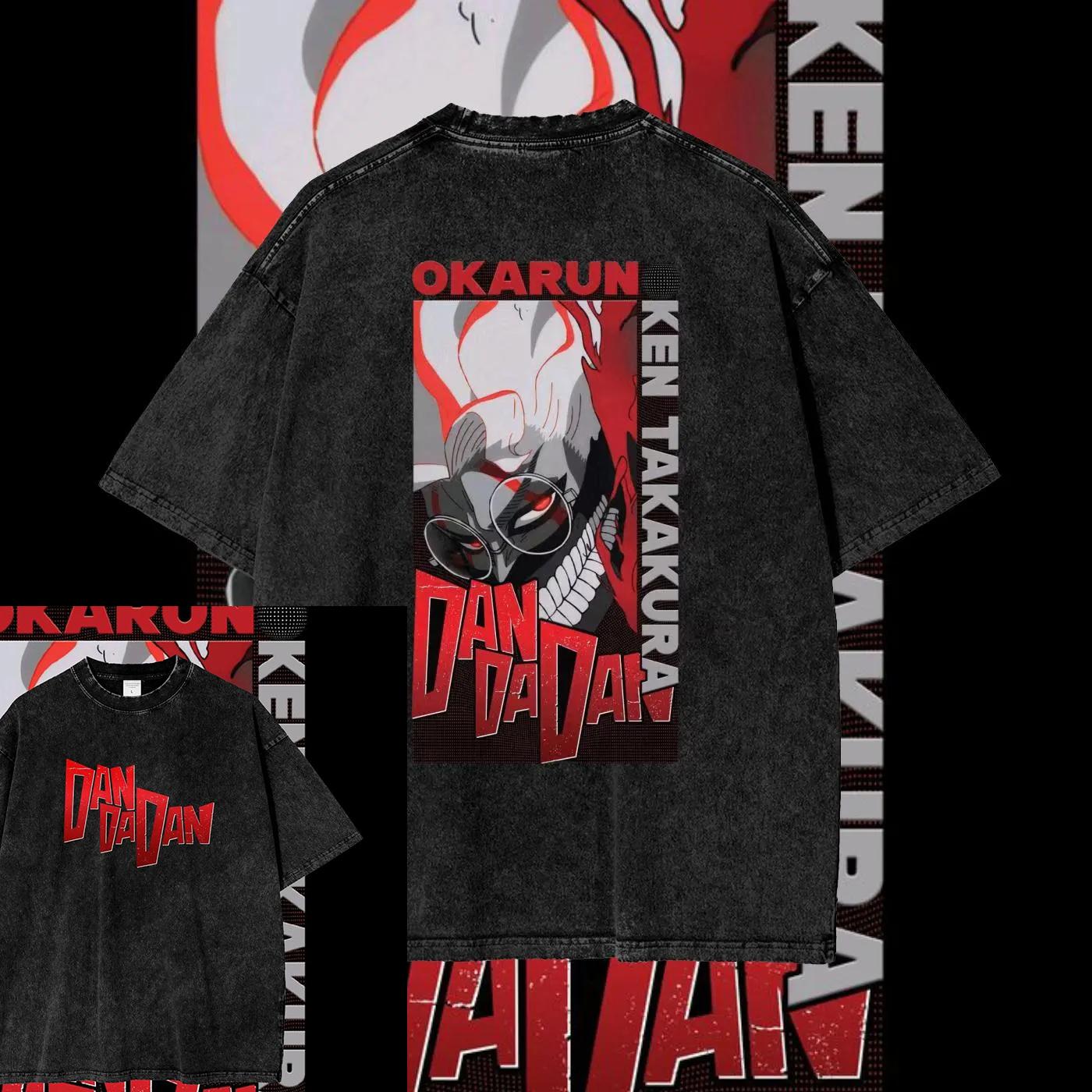 

Dandadan Anime T-shirt For Men Women Okarun and Momo Cotton Tops Summer Vintage Washed Men s T-shirt Clothing 3XL