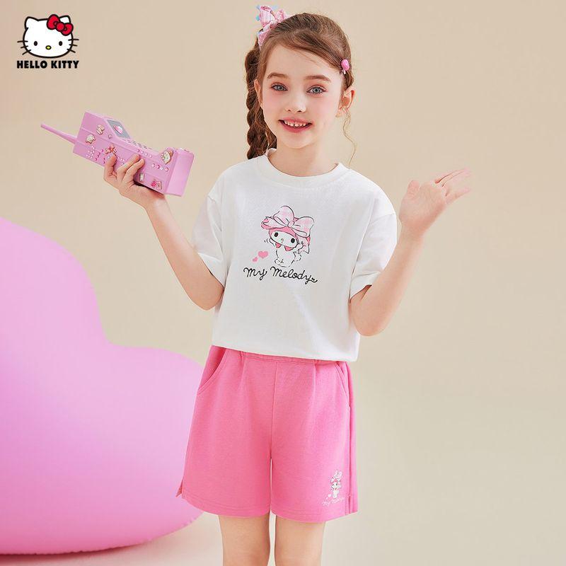 Girls' Summer My Melody Short-Sleeved Shorts Two-Piece Set 2025 New Style Trendy Color-Blocking Outfit for Older Children