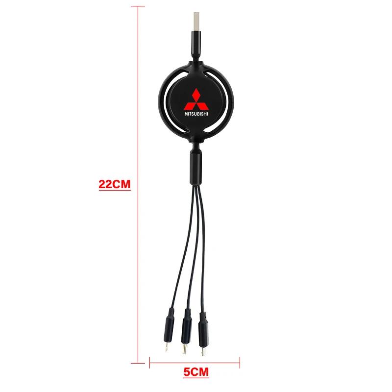 1Pcs 3 in 1 USB Car Charging Cable Retractable Charger Cable For Mitsubishi Lancer ASX Outlander Pajero Carisma L200 Galant EVO