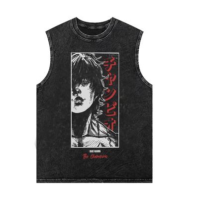 Débardeurs graphiques d'anime japonais pour homme, chemise sans manches, gilet délavé vintage, vêtements d'été Y2k, t-shirt streetwear Harajuku