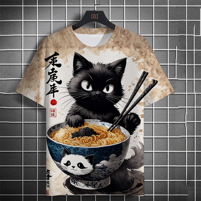 Fashion Japanese Ukiyo-e Cats Graphic T Shirts Summer Trend Short Sleeve Men Women 3D Printed T-shirts Casual Harajuku Tees Tops