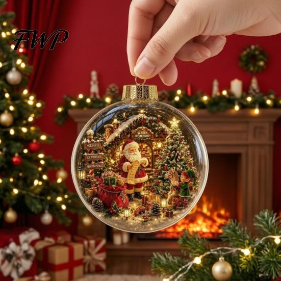Christmas Theme Hanging Charms Tree Crystal Ball Pendant with LED Light, Built-in Christmas-themed Durable Acrylic Holiday Pendants Pattern