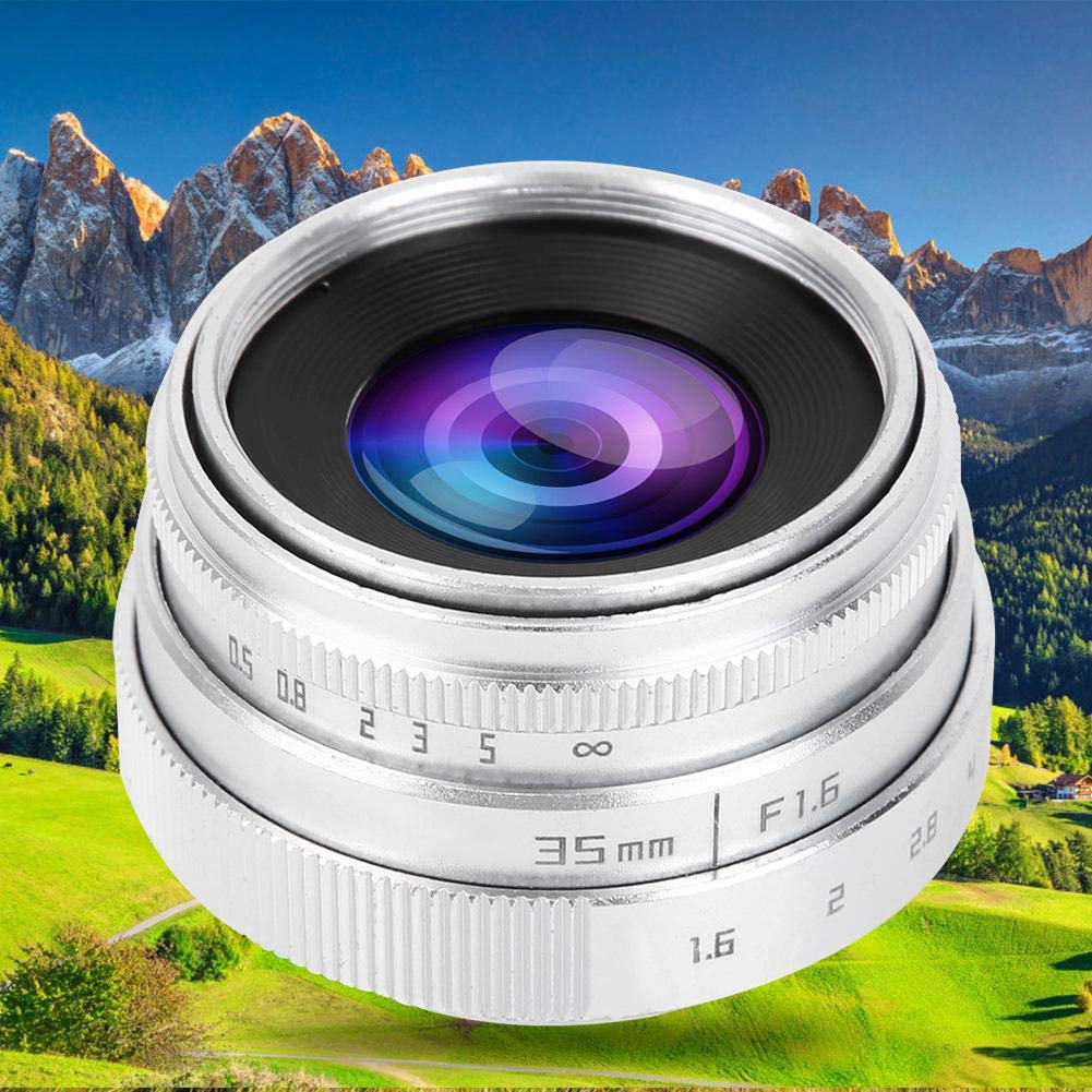 Vbestlife VBESTLIFE 35mm F1.6 CCTV C-Mount Large Aperture Lens, Manual Focus Prime Lens, Compatible with Sony NEX M4/3 FX (Silver)