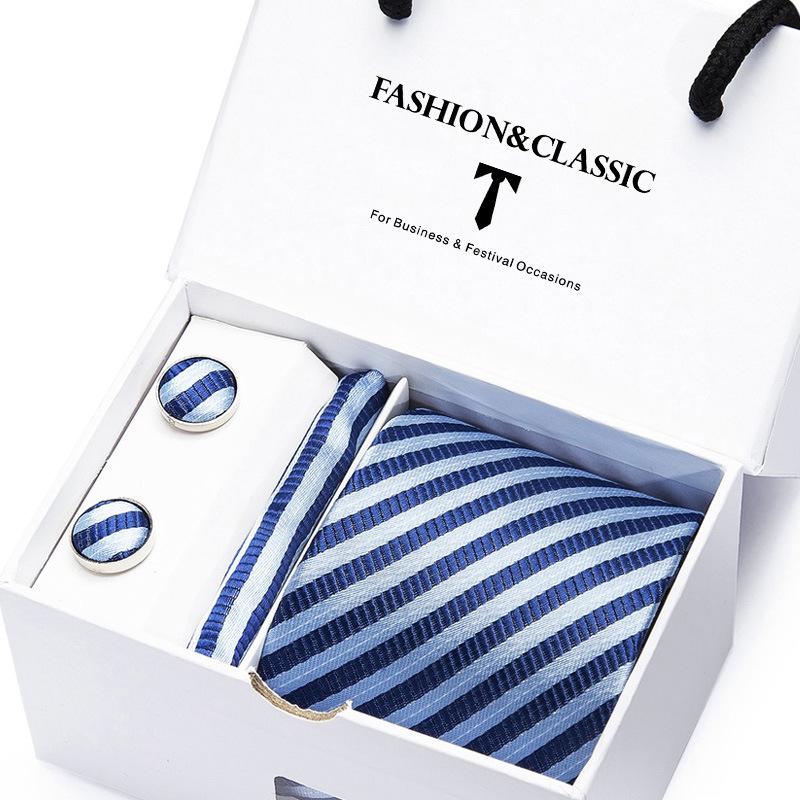 Men's Tie Gift Set: Striped & Polka Dot Tie, Pocket Square, Cufflinks