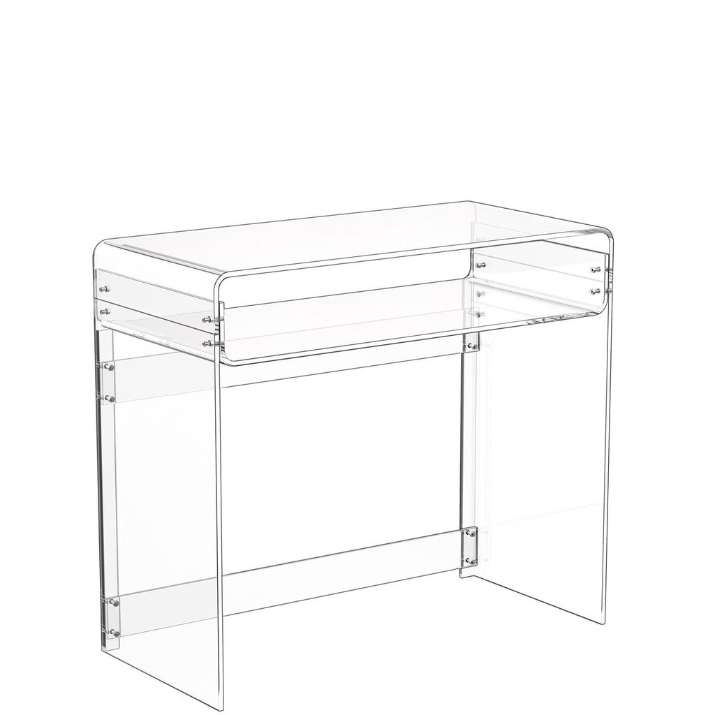 Acrylic Table, 2 Tiers Clear End Table with Storage Shelf, Modern Rectangle Acrylic Side Desk, Transparent Thick Desk Nightstand for Bedroom, Office,