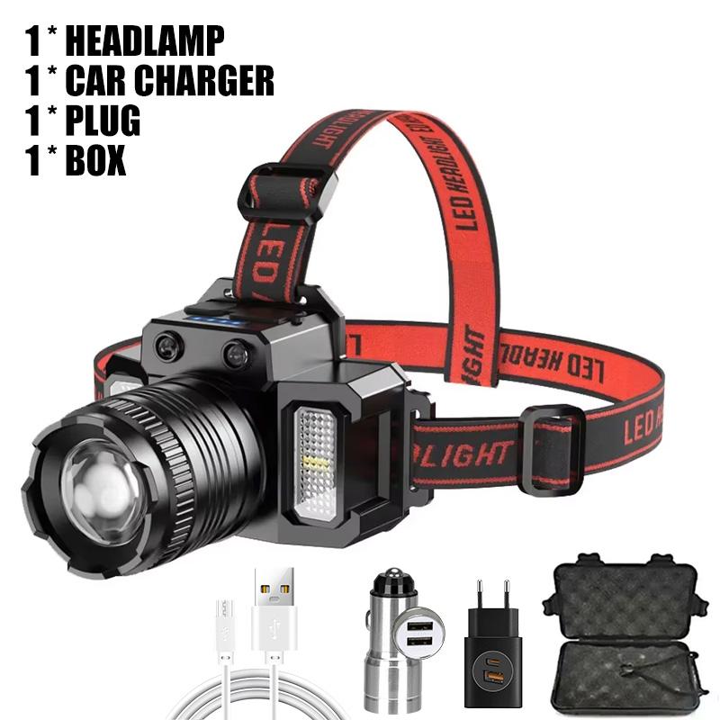 LED Intelligent Sensing Headlight Head Mounted Strong Light Flashlight Outdoor Work Light Electric Display Fishing Light