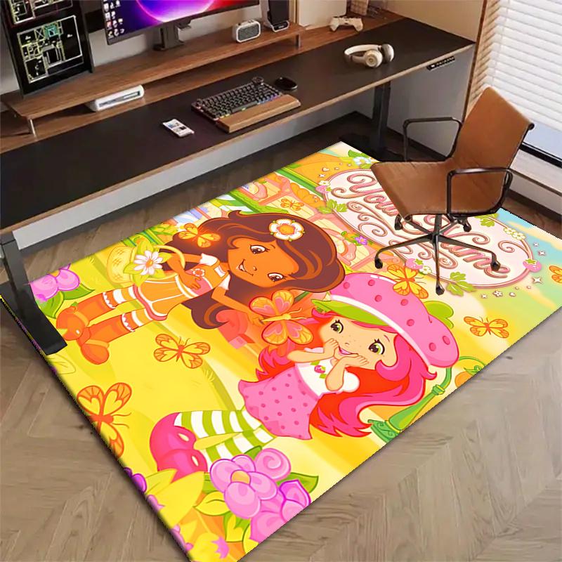 Princess Strawberry Design Area Rug Personalized Name- Non-Slip, Soft & Cozy Floor Mat for Living Room, Office - Indoor/Outdoor Carpet