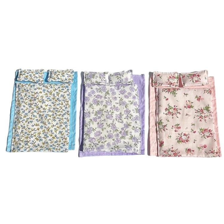 Washable Doll House Room Bedding Set with Rural Flower Print Design Miniature Bedroom Accessories For Model Scene Display