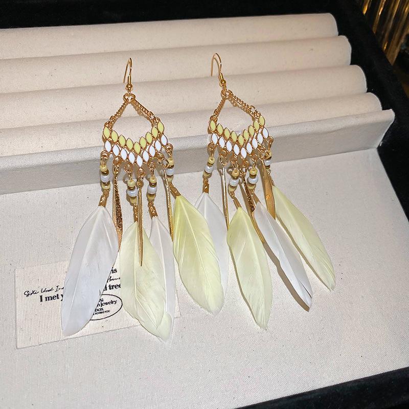 Bohemian water droplets crystal rice beads fringed ear hooks retro ethnic style earrings fashion vacation style earrings