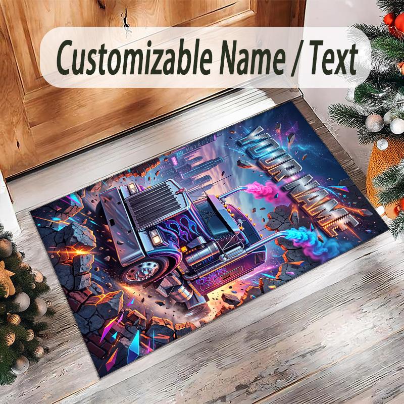 Truck Theme Crystal Velvet Rug Personalized Custom Name Text Soft Floor Mat Home Decor